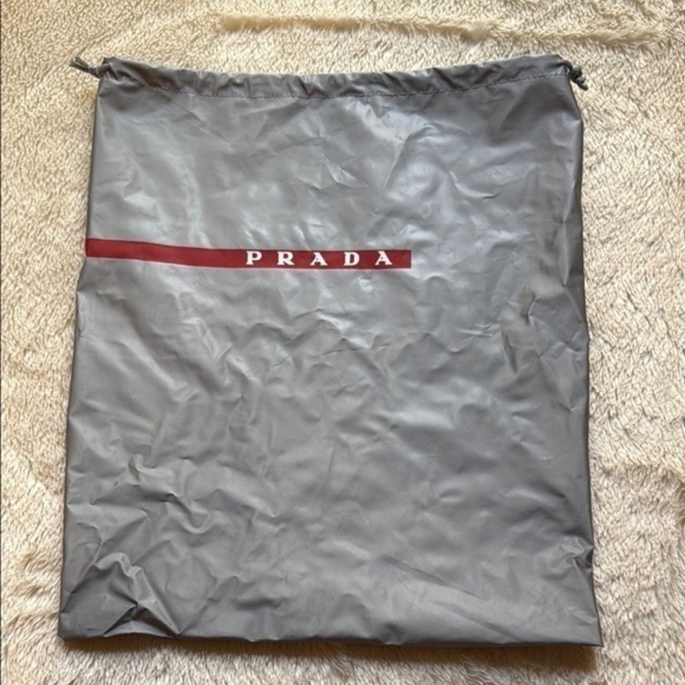 Prada Grey Nylon Dust Bag with Red Logo Stripe